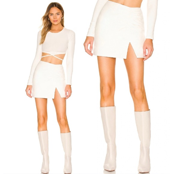 NWT Lovers + Friends Kyro Leather Mini Skirt in Bone - Picture 1 of 10
